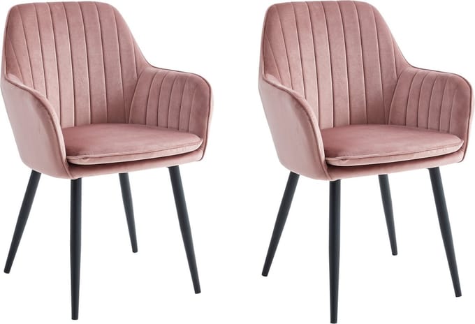 Colenis® - Lavinia Eetkamerstoel - Set Van 2 - Roze - Velvet - Industrieel - Met armleuning
