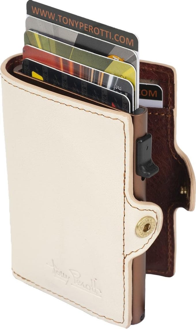 Tony Perotti Furbo RFID Leren Creditcardhouder met papiergeldvak - Wit/container Bruin