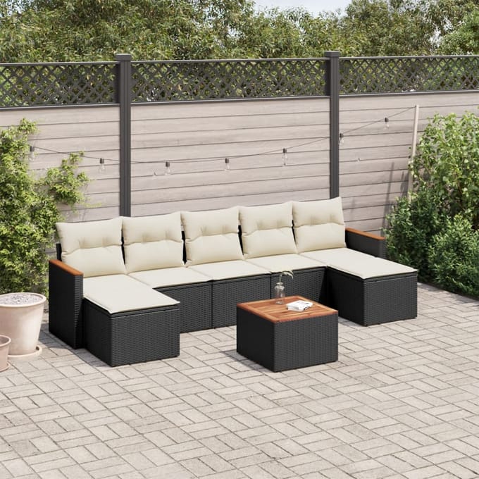 vidaXL - 8-delige - Loungeset - met - kussens - poly - rattan - zwart