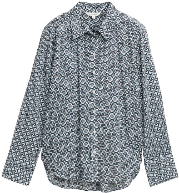 Tom Tailor - Overhemdblouse met patroon - Maat 34 - teal offwhite geometric design