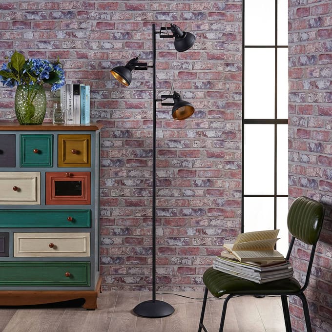 Lindby - vloerlamp - 3lichts - Metaal - H: 170 cm - E14 - zwart, goud