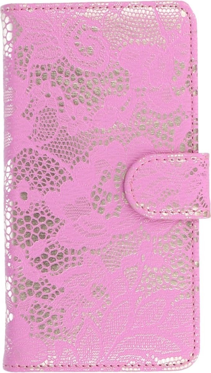 Lace Bookstyle Wallet Case Hoesjes Geschikt voor Sony Xperia X Performance Roze