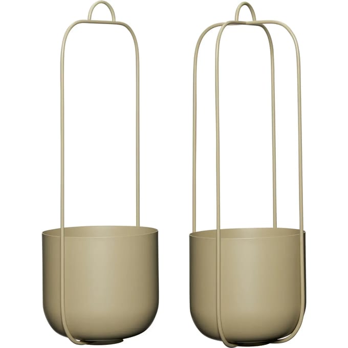 Hubsch set van 2 plantenhangers Lotus Khaki Ø16 x 44cm