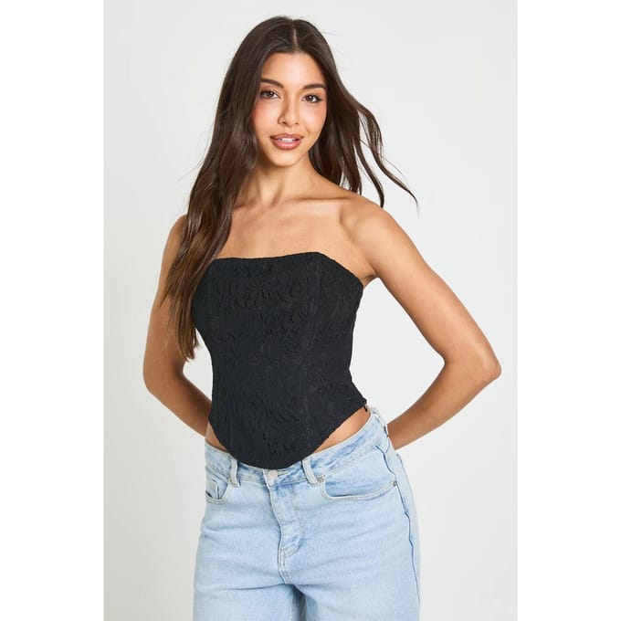 boohoo Dames Kanten Bandeau Corset Top | Zwart | Maat: 36
