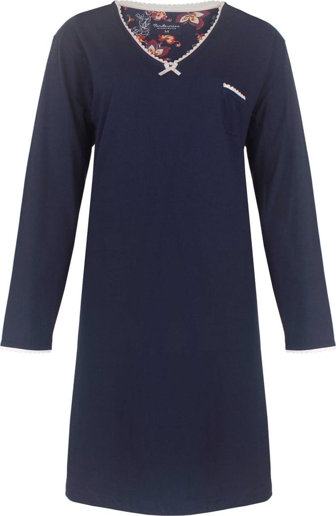 Tenderness Dames Nachthemd - Katoen - Donker Blauw Unie - Maat S