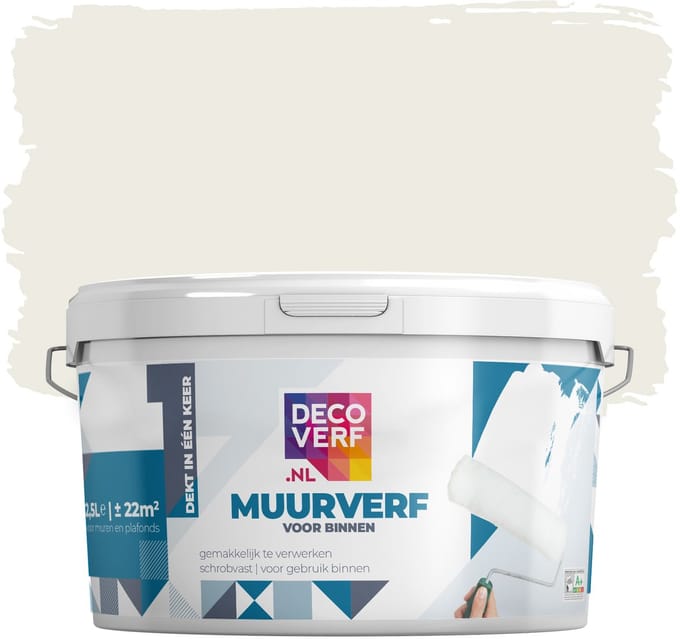Decoverf muurverf mat 9010 gebroken wit, 2.5L