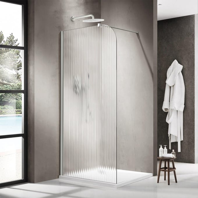 FugaFlow Eccelente Vetro Inloopdouche - 120x200cm - afgeronde glaswand - links - ribbel glas - wandarm - mat wit