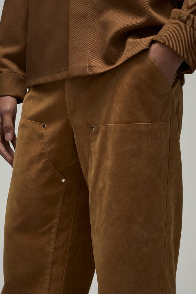 Broek met vaste taille, relaxed fit, Carpenter, heavyweight suède broek | Tan | Size 30R