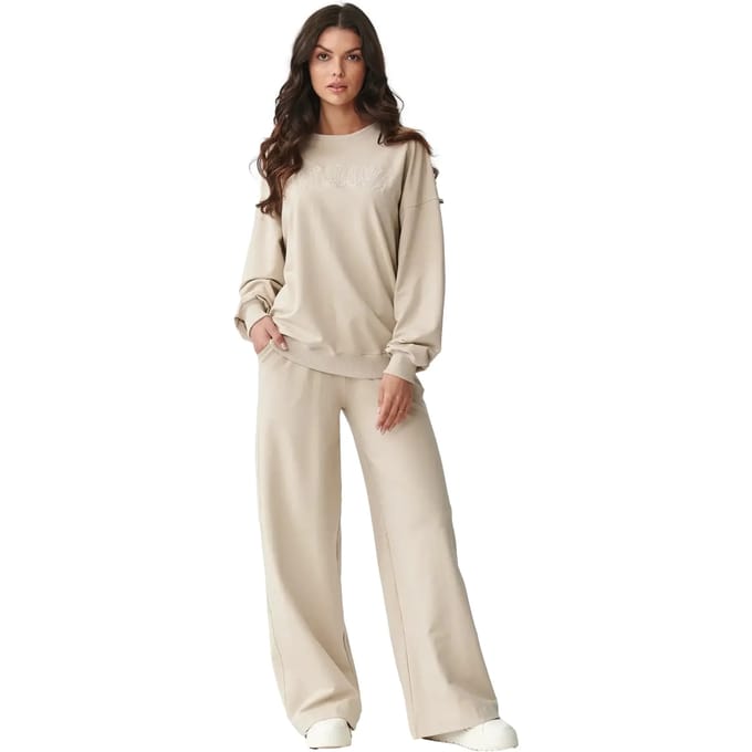 Trui en brede broek set voor dames Makadamia