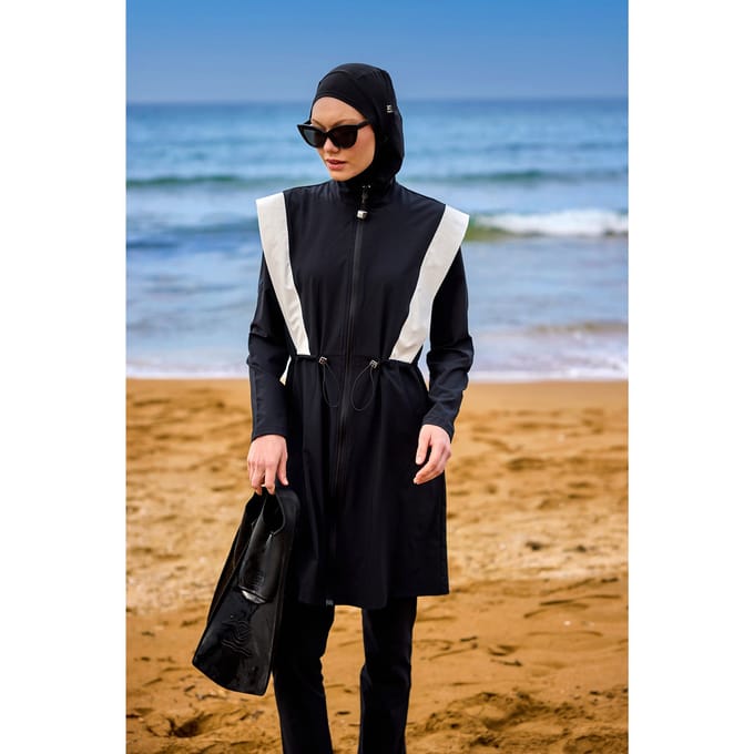 Zwarte verstelbare taille bescheiden Burkini-set