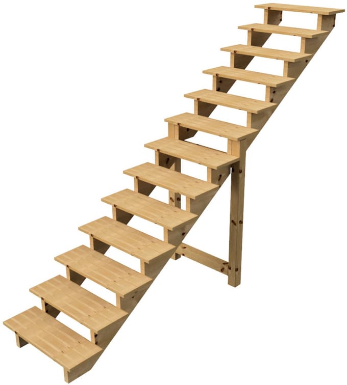BERLIN Houten Buitentrap - 13 Open Treden 224 cm Hoog - 80 cm Breed