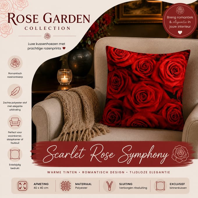 Rose Garden Collection kussenhoes - rozen - 40x40 cm