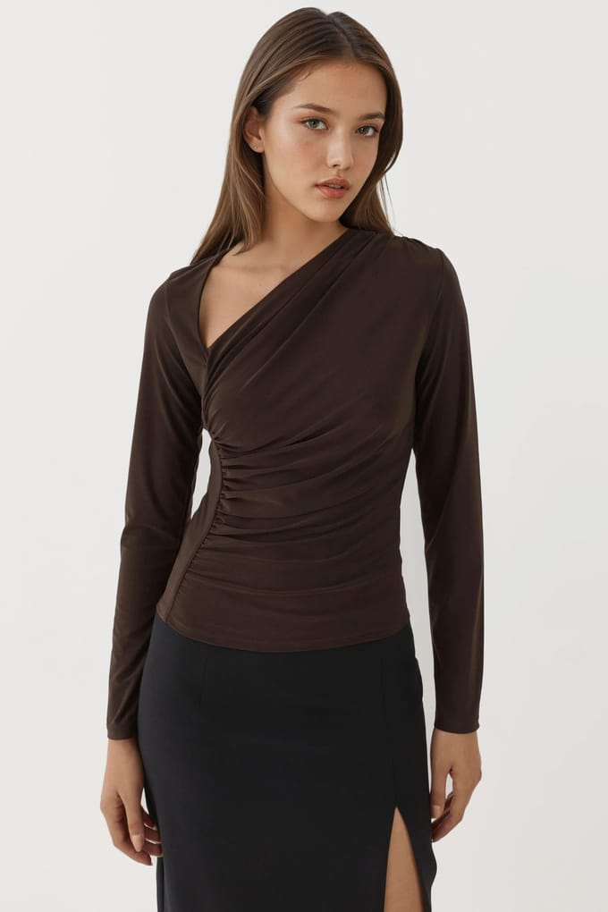 Asymmetrische Kraag Lange Mouw Zachte Gebreide Top