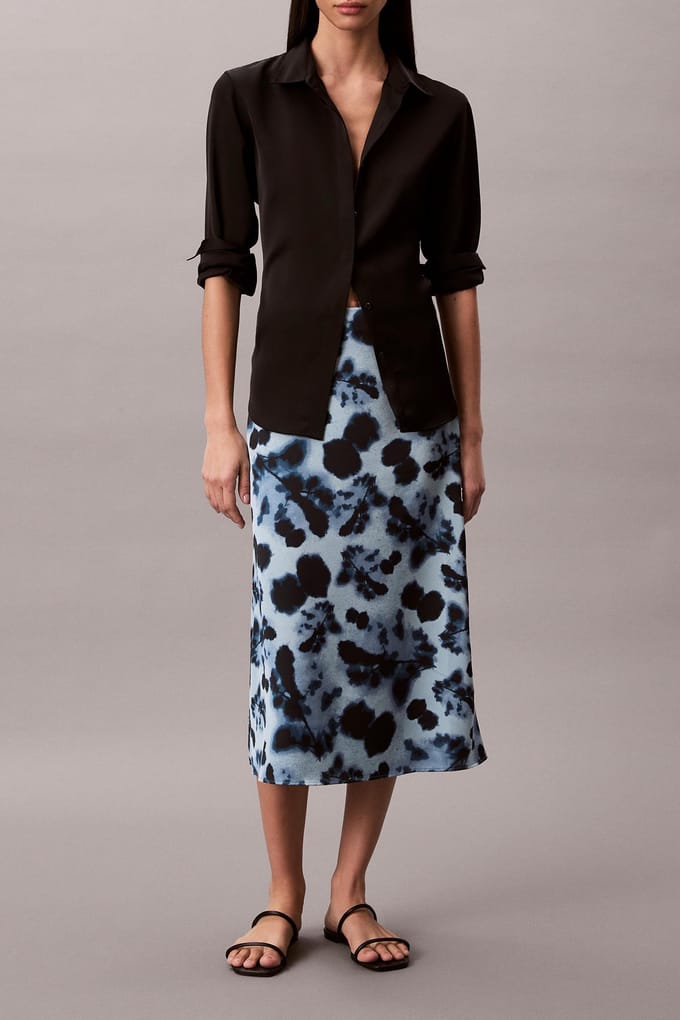 Calvin Klein Printed Satin Midi Skirt Blue Maat: 6 | Midi Rokken Outlet | Dames | Blauw