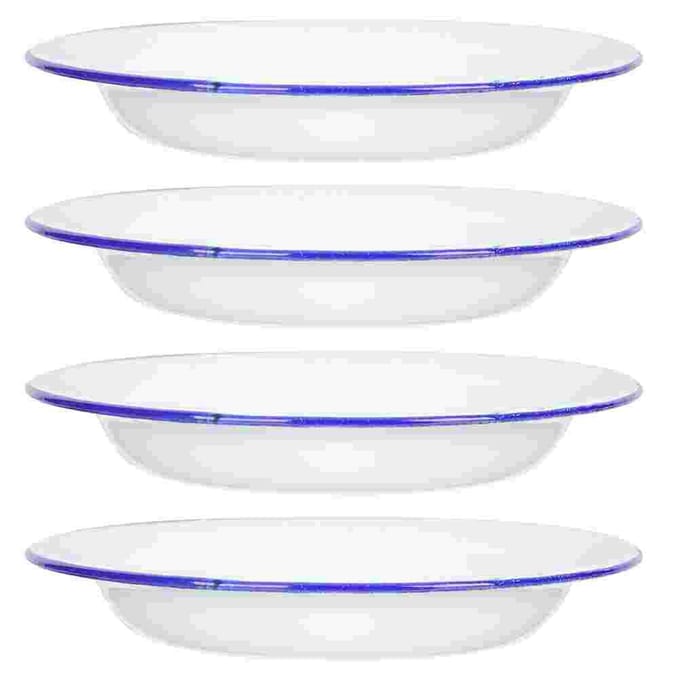 4 Stuks Emaille Bord Multifunctioneel Schaal Multifunctioneel Sashimi Voedsel Gestoomde Borden Keukenborden Platte Randen Wit Retro Schalen wit