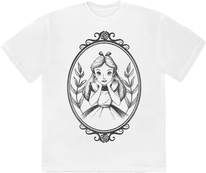 Disney - Alice In Wonderland Alice Pose Border Heren Tshirt - S - Wit