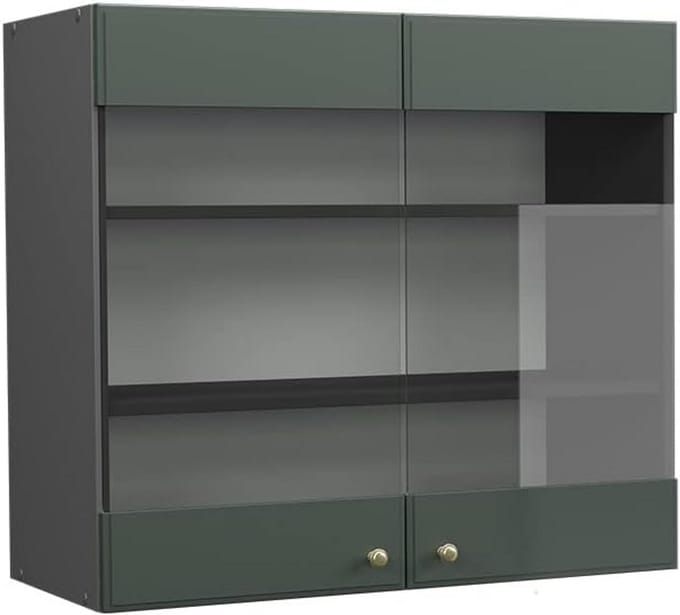 Moderne Hangglaskast Keuken 80 cm Groen Antraciet met Gouden Handgrepen