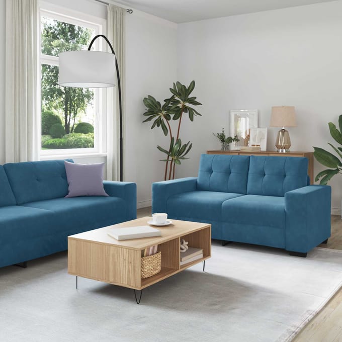 vidaXL 2-delige bankset met kussens, blauw fluweel