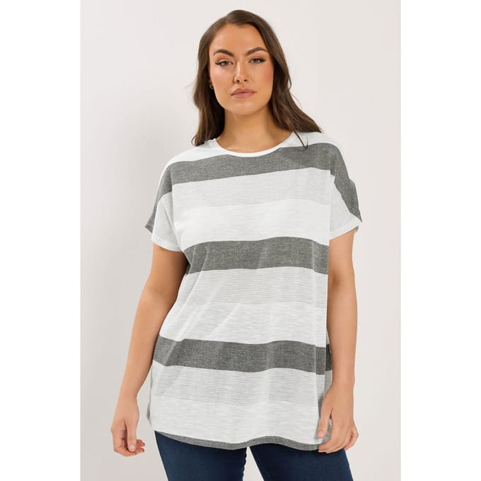 Yours Witte En Grijze Top Met Strepen En Glittereffect Size 48