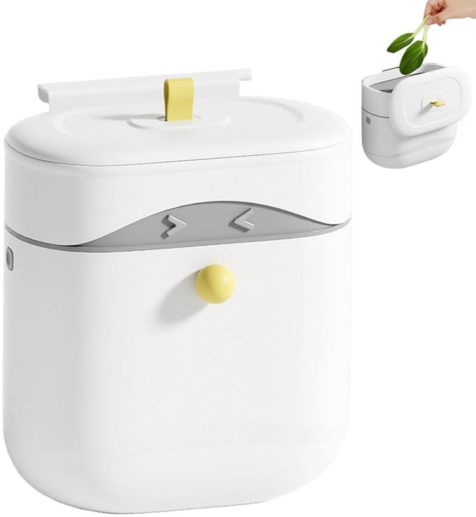 Keuken Compostbak - Afvalemmer Deksel - Afval Scheiden - Zelfklevende Montage - 25 Gallon - Wit