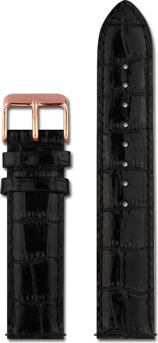 VICENSO LEATHER STRAP VIS004 BLACK/ROSE GOLD 20 MM
