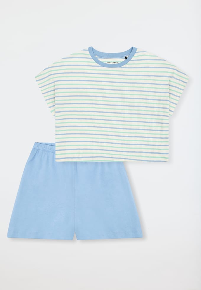 Korte pyjama met strepen, kleur parelmoer - Teens Nightwear 140