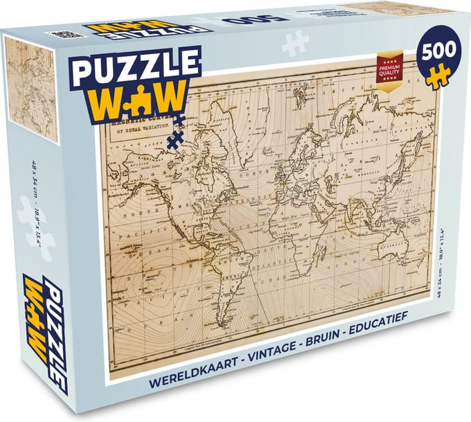 Puzzel Wereldkaart - Vintage - Bruin - Educatief - Legpuzzel - Puzzel 500 stukjes