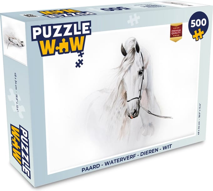 Puzzel Paard - Waterverf - Dieren - Wit - Legpuzzel - Puzzel 500 stukjes