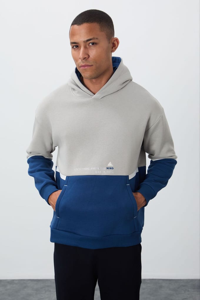 Heren kleurblok capuchon sweatshirt