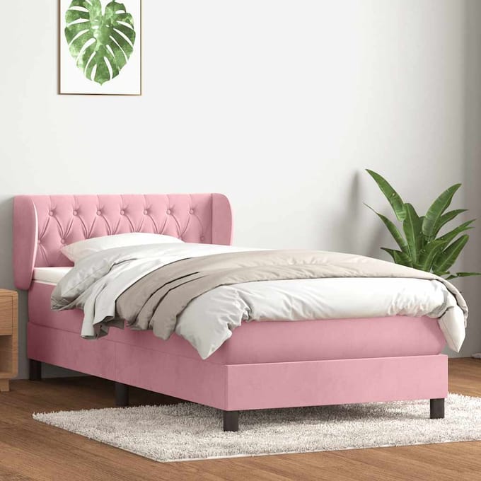 vidaXL - Boxspring - met - matras - fluweel - roze - 80x220 - cm
