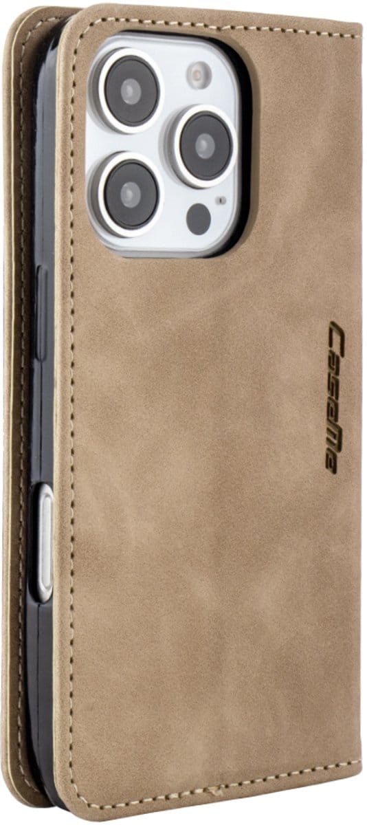 Mobile5 - iPhone 16 Pro Max Bookcase Hoesje - Beige - Kunstleer - Anti Shock