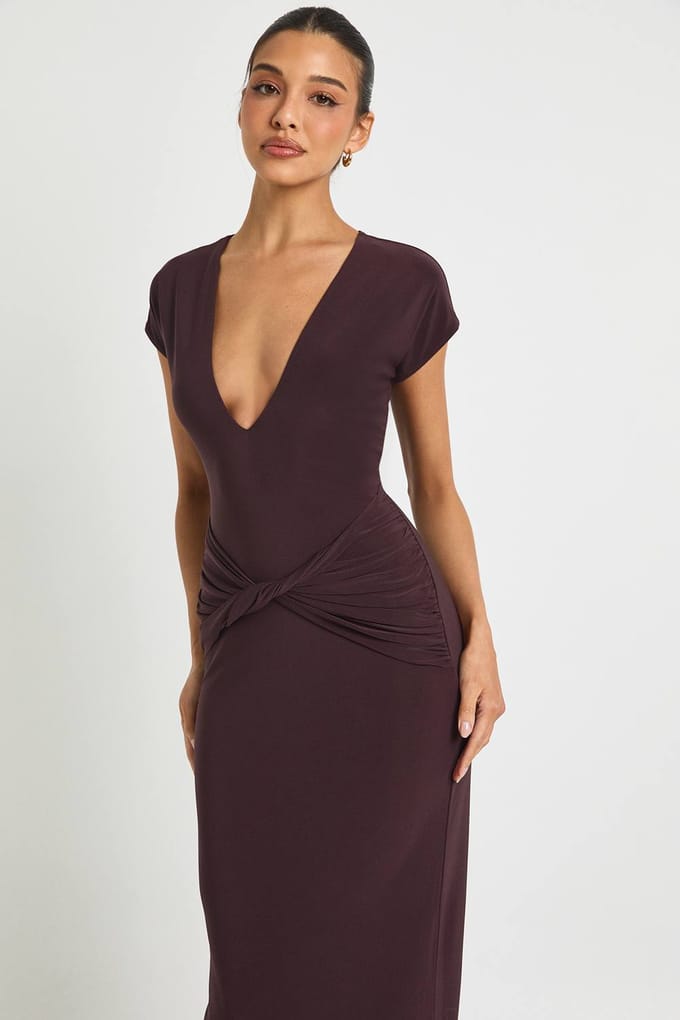 boohoo Dames Twist Detail Maxi Jurk | Plum | Maat: 16
