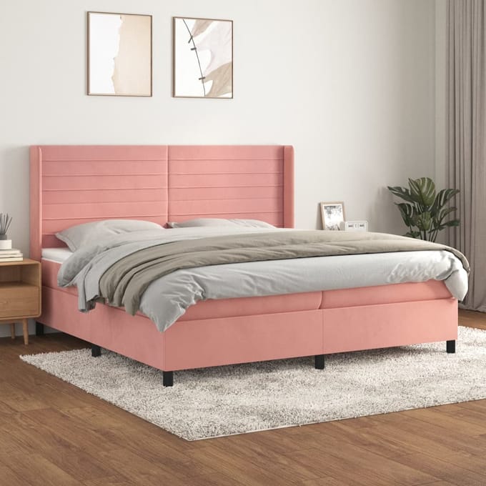 vidaXL - Boxspring - met - matras - fluweel - roze - 200x200 - cm