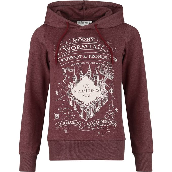 Harry Potter Trui met capuchon - Marauder's Map - S tot XL - voor Vrouwen - bordeaux
