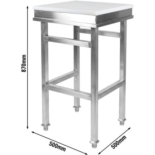 GGM Gastro Hackblock Edelstahl mit Arbeitsplatte aus Polyethylen - 500x500mm Zilver