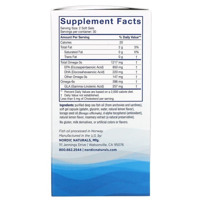 Nordic Naturals, Nordic Beauty, Omega3 + Boragieolie, 60 Softgels