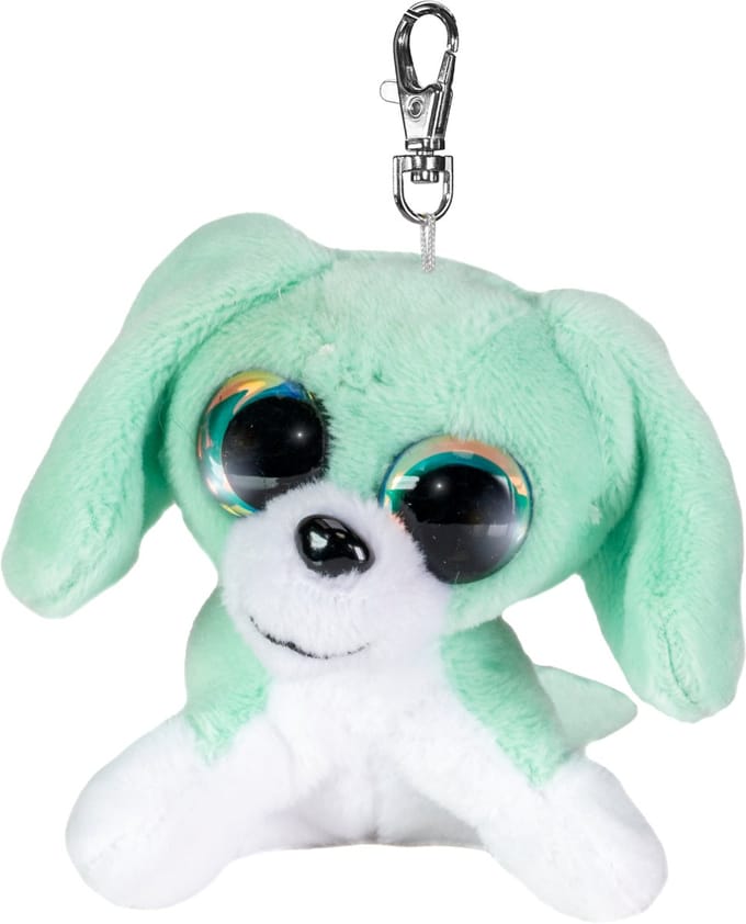 Lumo Stars pluche sleutelhanger hond Tommy 8,5 cm groen-wit.