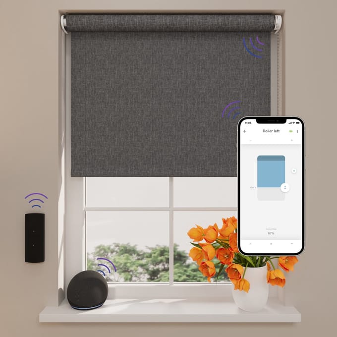 DTCH® Elektrisch Rolgordijn Verduisterend - Easy Texture - Anthracite - 90 x 190 cm - Motionblinds CMD-03