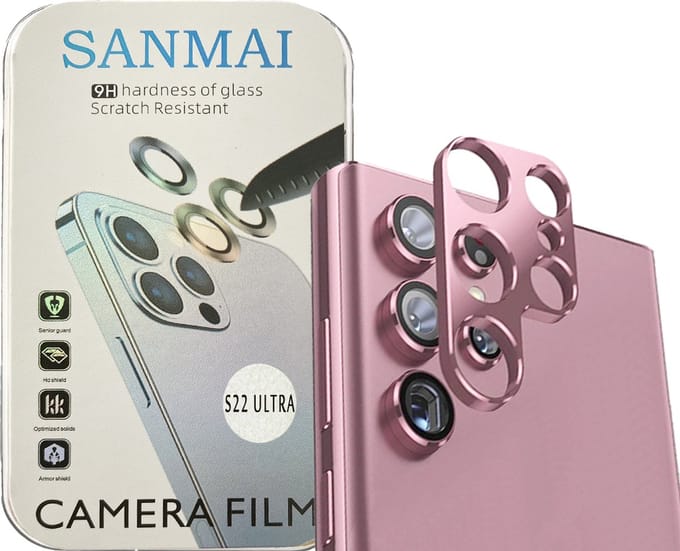 Metalen Camera Lens Protector Voor Samsung Galaxy S22Ultra Aluminium Camera Cover Frame Roze - 2STUKS