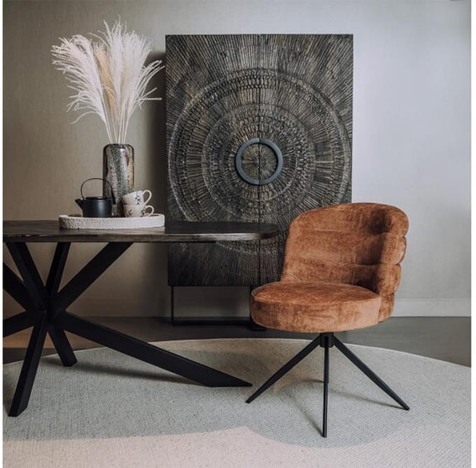 Tower Living Eetkamerstoel Carro draaibaar Chenille - Caramel brown - eetkamerstoelen set van 2