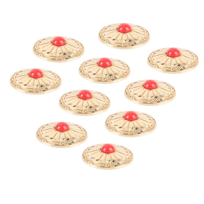 10 Sets Schroefsluiting Knop 30mm Goud Bloem Rood Turquoise Metaal Decoratieve Concho met 4.5mm Schroeven