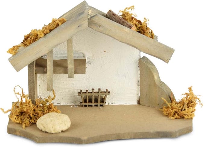 Dekoratief | Kerststal hout, naturel, 13x7x8cm | A195627
