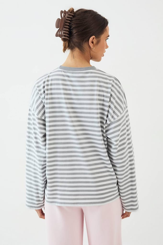 Dames DSGN Studio Gestreept Shirt met Lange Mouwen | Ash Grey | Maat: XS