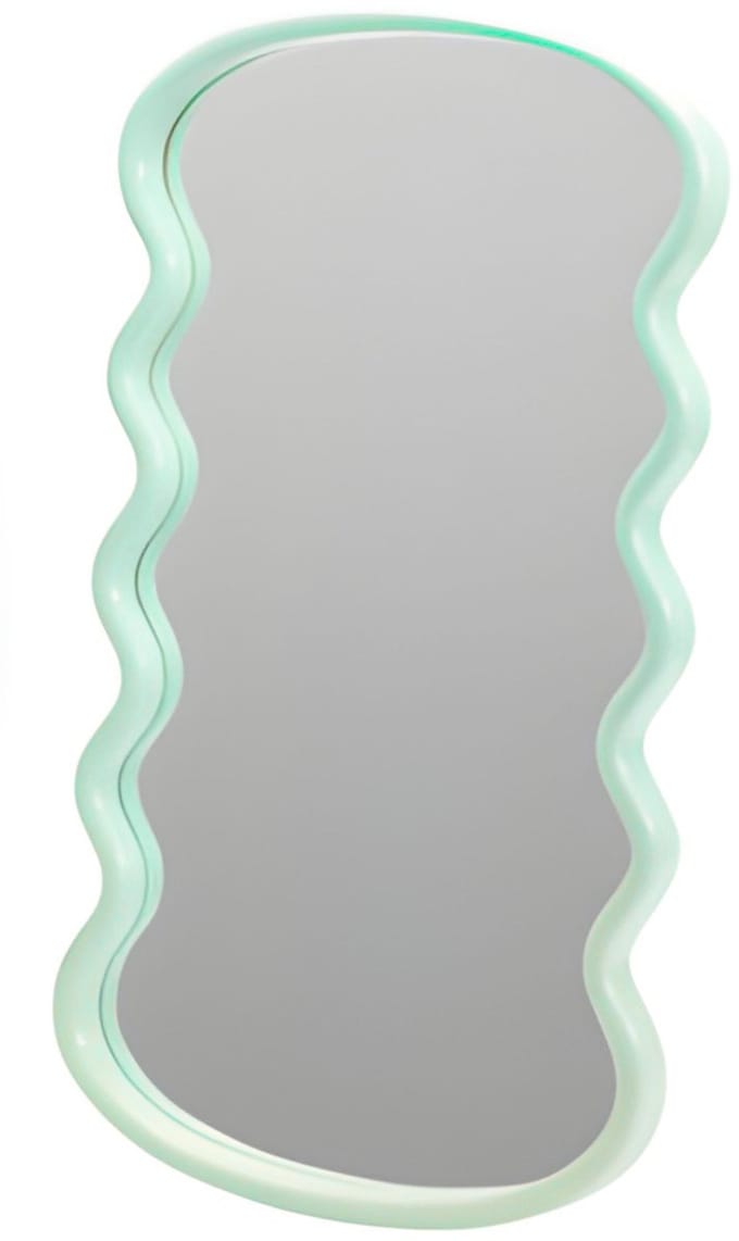 H&S Collection Spiegel / Wandspiegel - wave - groen - 55 x 30 cm - decoratief - golfvorm