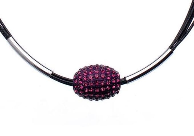 Behave - Ketting met paarse hanger - Zwart modern - Avond stijl - 37 cm