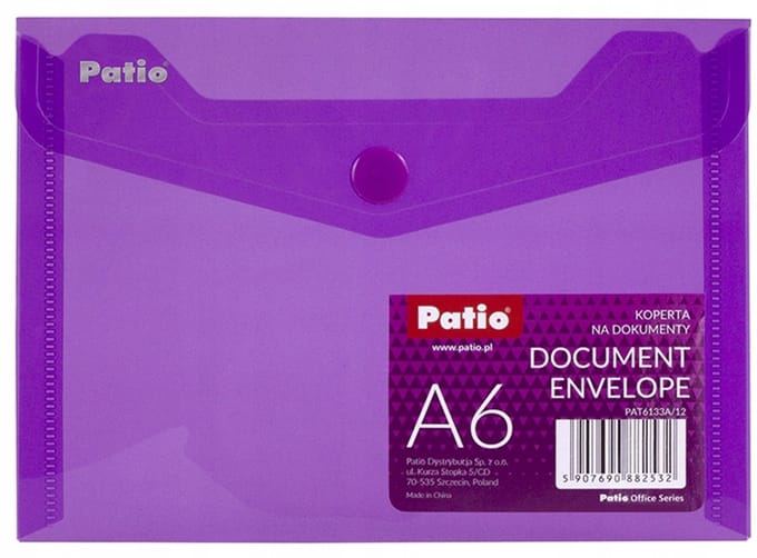 PATIO A6 map met drukknoop, transparant paars