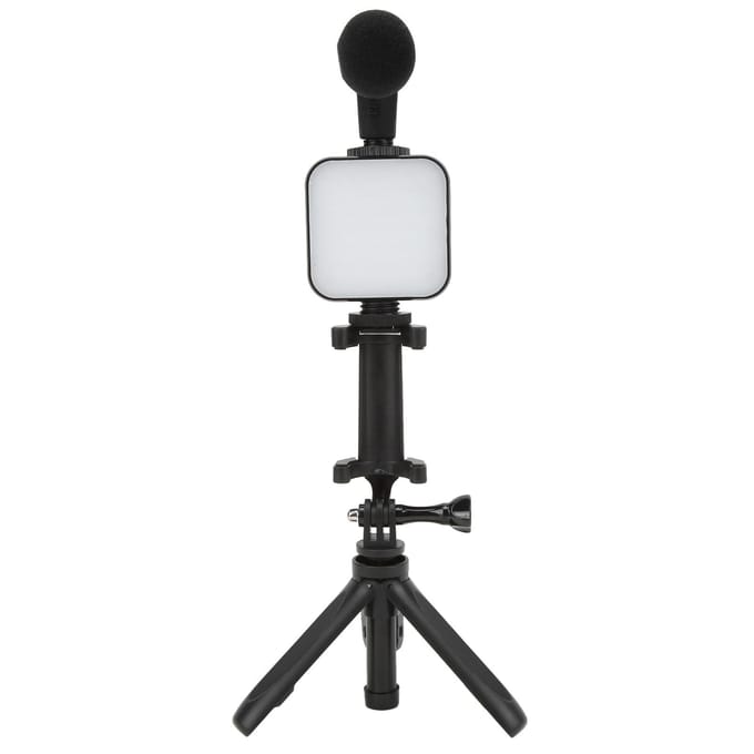 Kit Vlogging Smartphone Kit Microphone Vidéo pour Téléphone Diffusion en Direct avec Lumière d'Appoint Trépied et Téléphone white