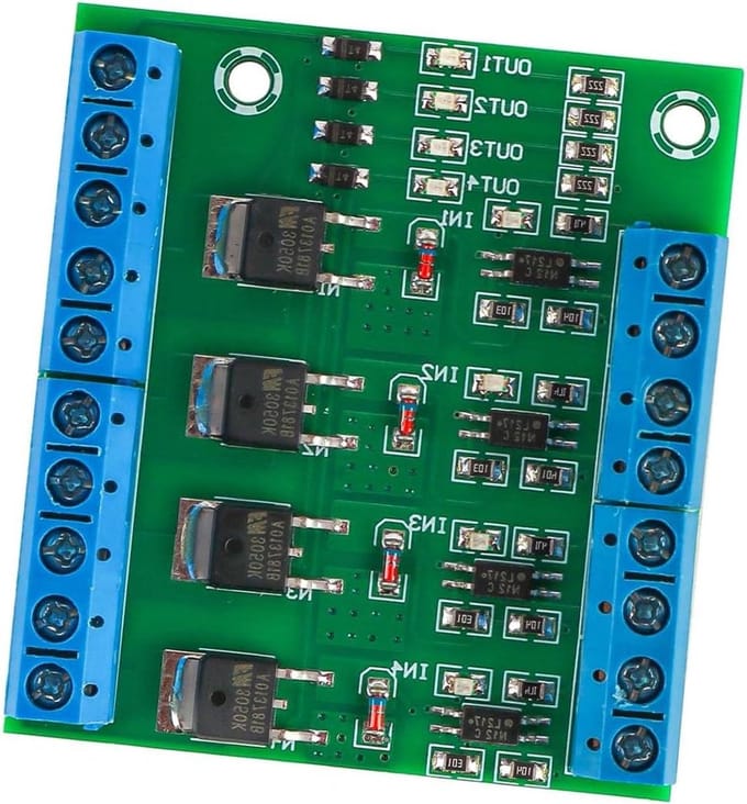 Optocoupler Motor Driver - MOSFET Module - Motor Aansturing - 4 Kanaals Controle - 10A Per Kanaal - Groen