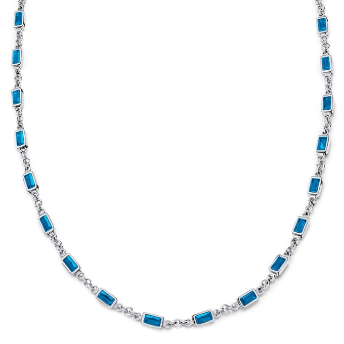 Prism | Zilverkleurige ketting met saffierblauwe stenen van kristalglas