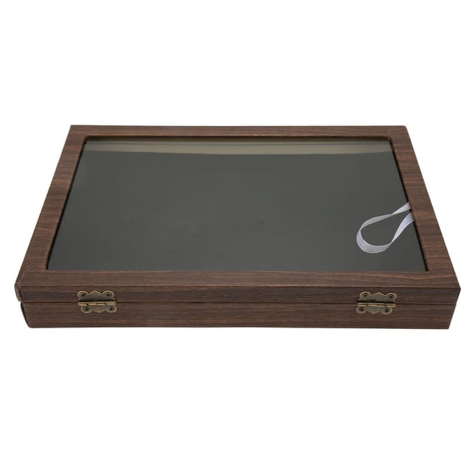 Spelden Vitrine Groot Zwart PU Leer Stofdicht Glas Veelgebruikte Munten Vitrine voor Sieraden brown